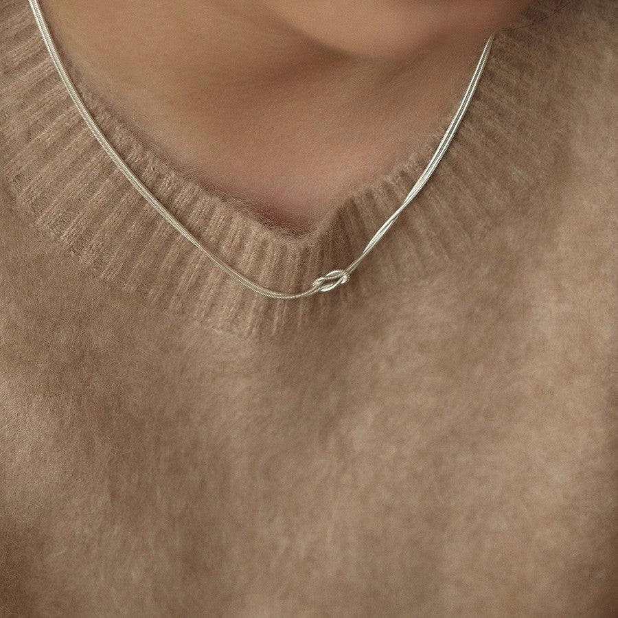 Double Layer Knotted Snake Bone Chain Necklace