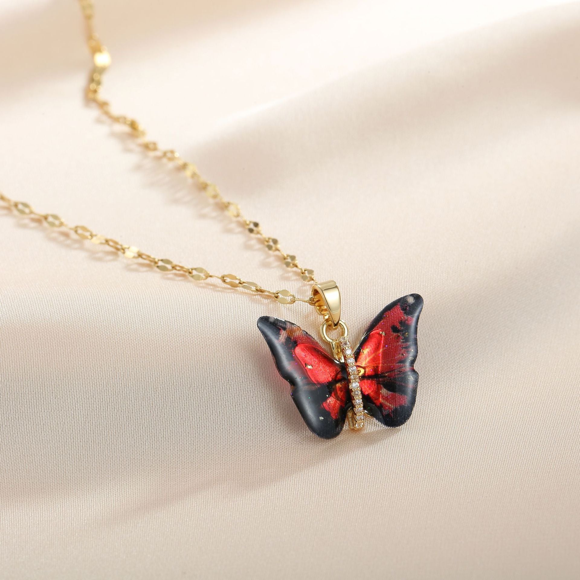 Butterfly Rhinestone Titanium Steel Necklace