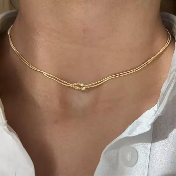 Double Layer Knotted Snake Bone Chain Necklace