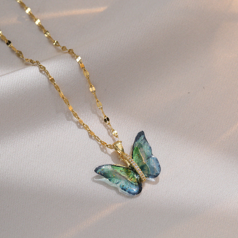 Butterfly Rhinestone Titanium Steel Necklace