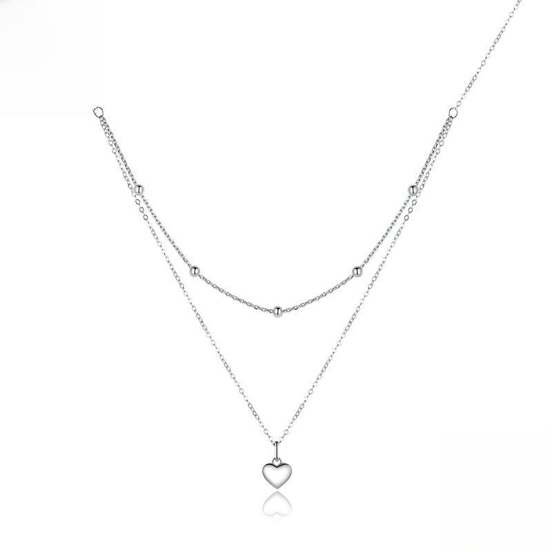 S925 Sterling Silver Heart Necklace Double Layer Clavicle Chain