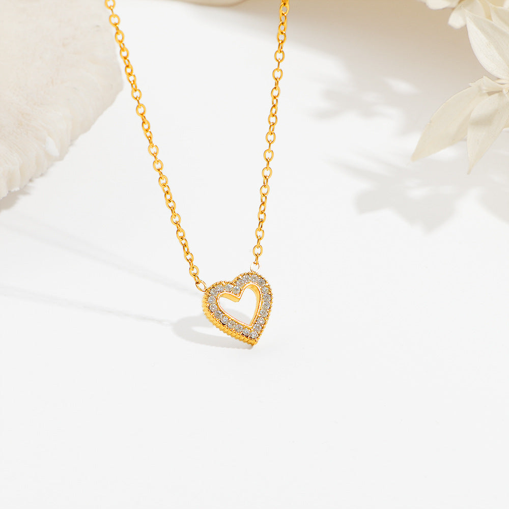 Adjustable Heart Pendant Necklace with Rhinestone