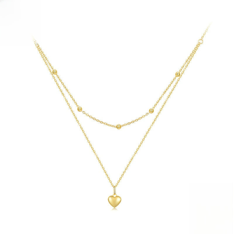 S925 Sterling Silver Heart Necklace Double Layer Clavicle Chain