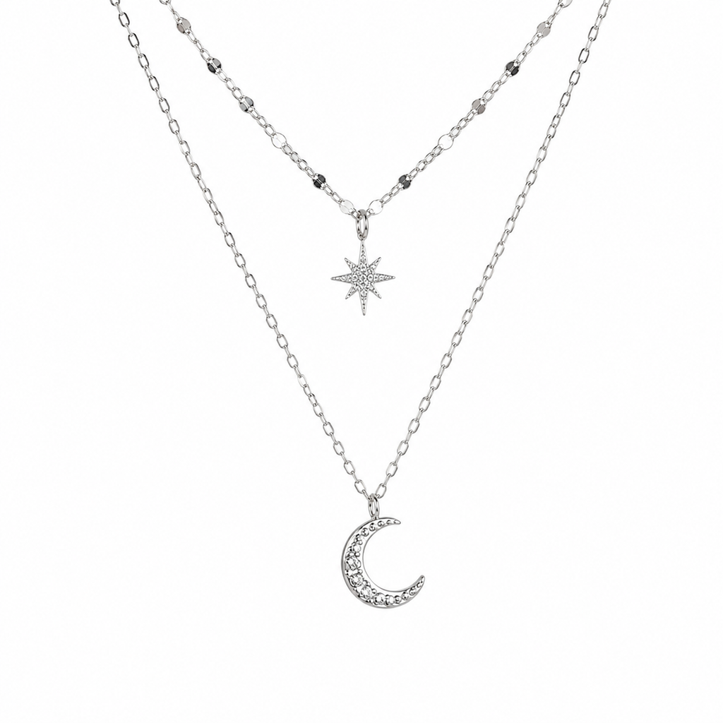 Layered Star Moon Pendant Necklace