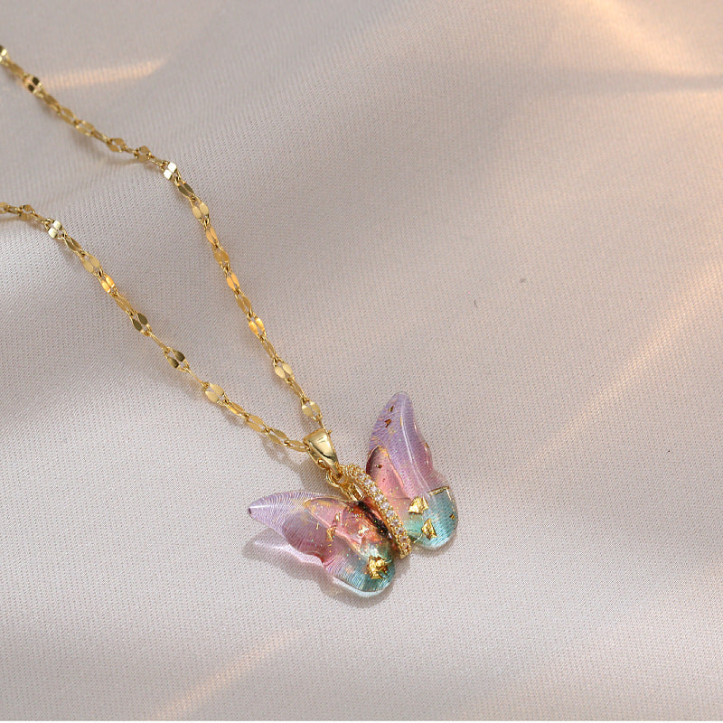Butterfly Rhinestone Titanium Steel Necklace