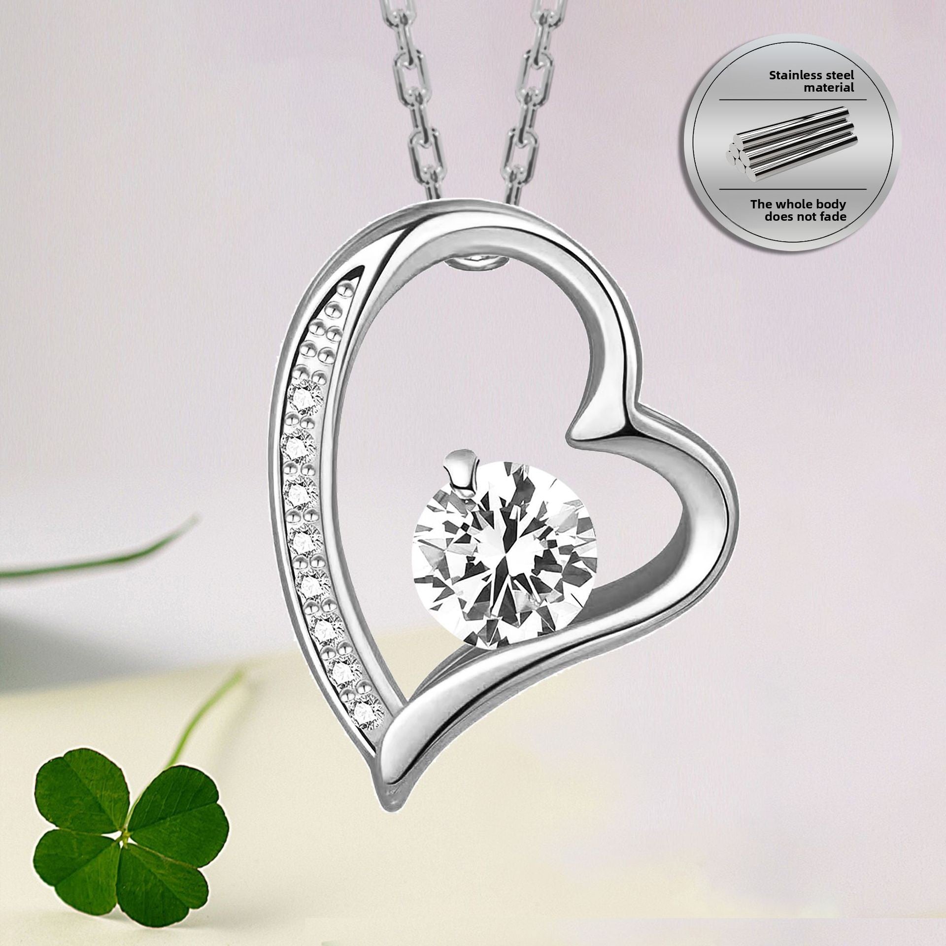 Zircon Heart Pendant Necklace