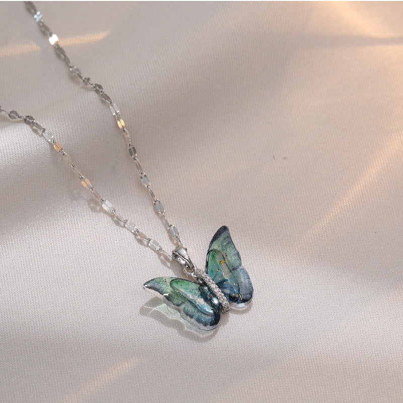 Butterfly Rhinestone Titanium Steel Necklace