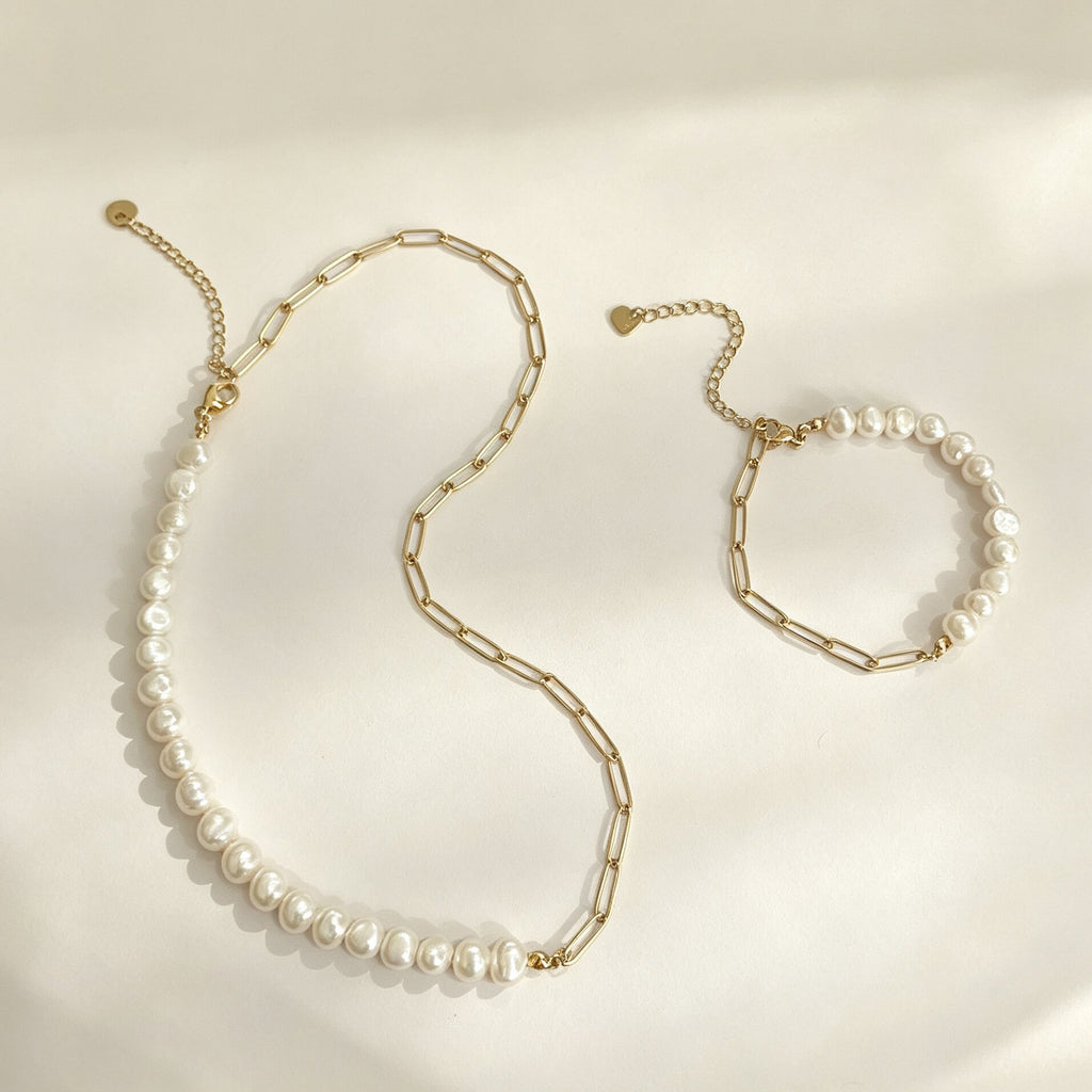 Fashion Freshwater Pearl Half-Chain Bracelet Necklace