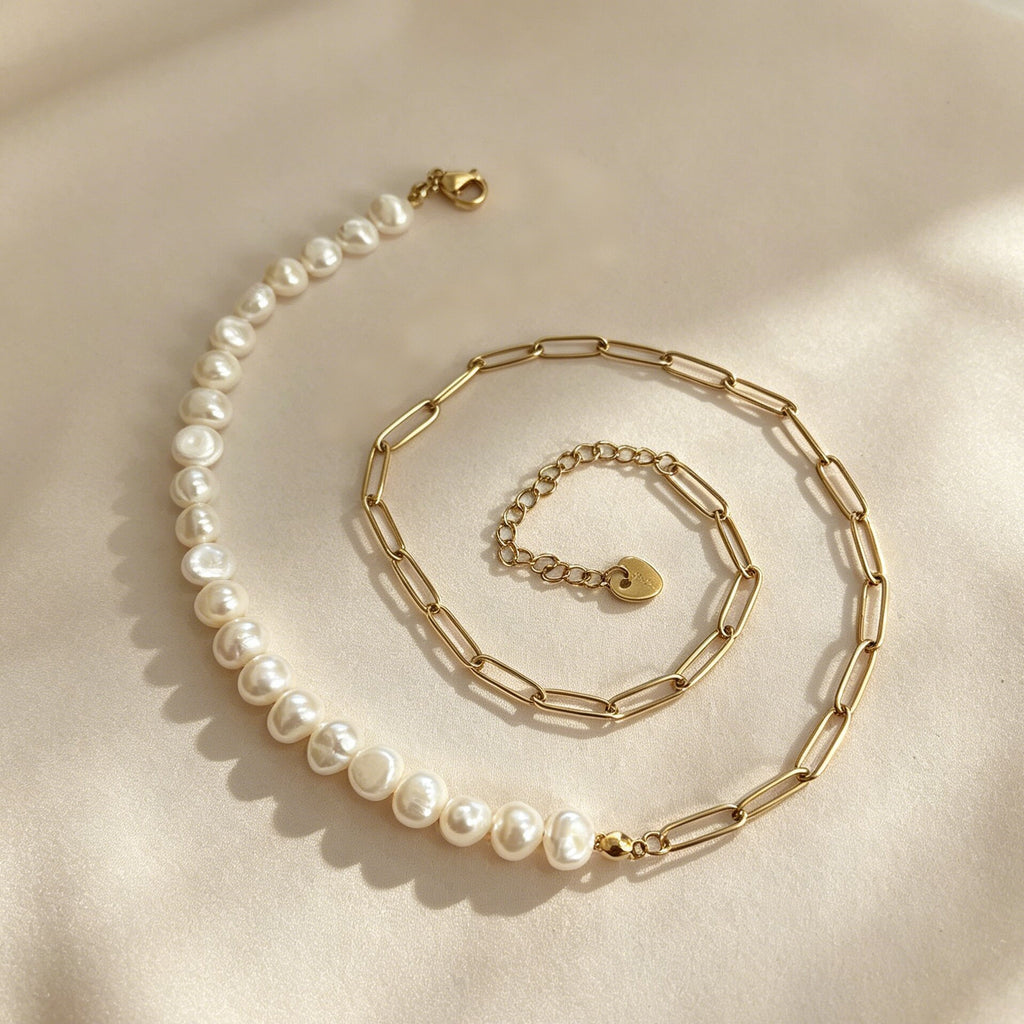 Fashion Freshwater Pearl Half-Chain Bracelet Necklace