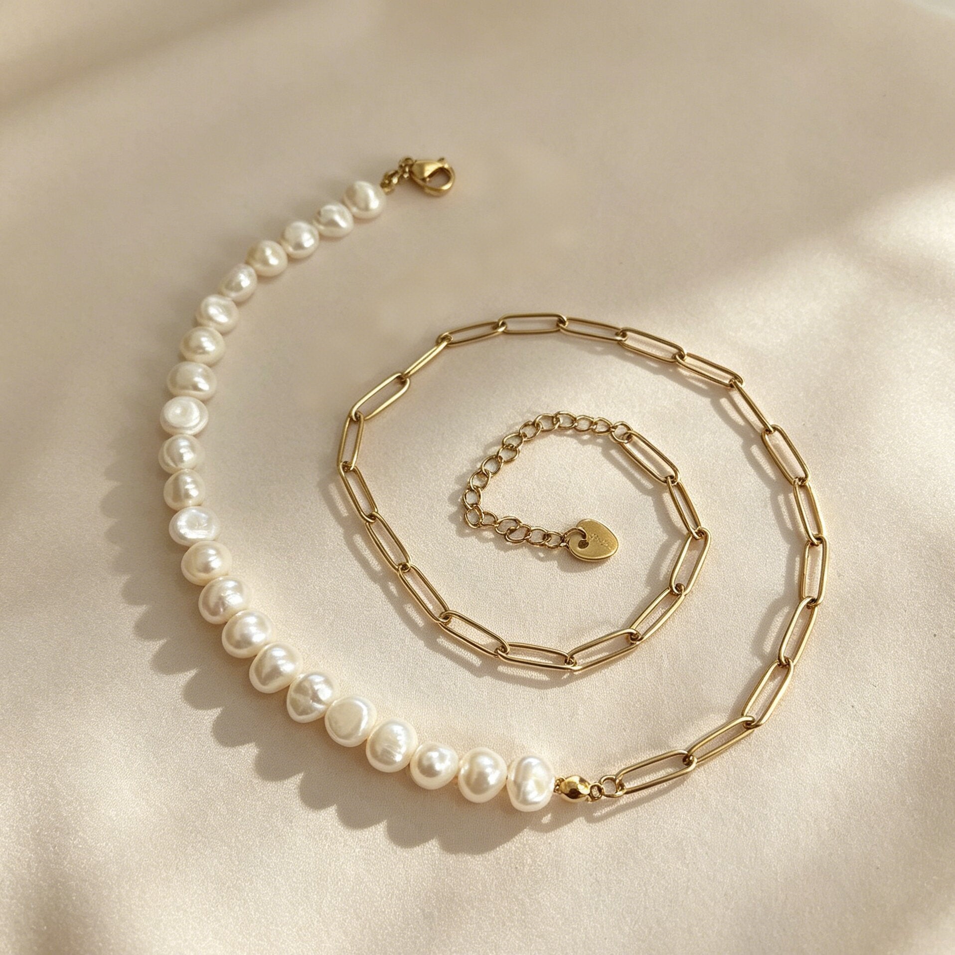 Fashion Freshwater Pearl Half-Chain Bracelet Necklace
