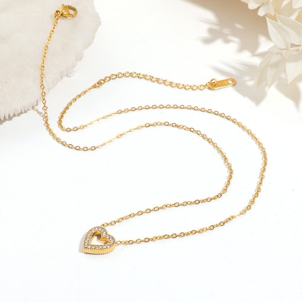 Adjustable Heart Pendant Necklace with Rhinestone