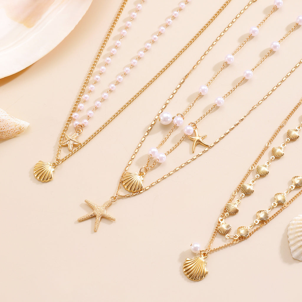Shell and Pearl Multi-layer Necklace, Fashionable and Bold Layered Necklace