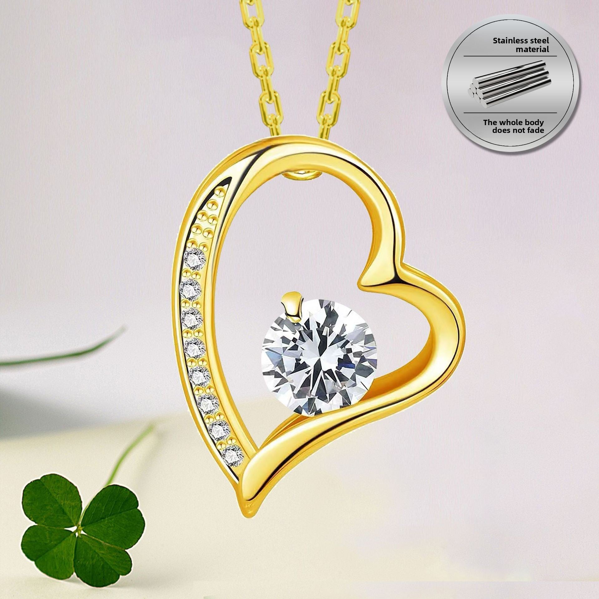 Zircon Heart Pendant Necklace