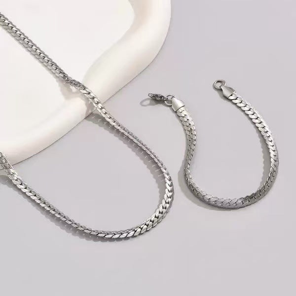Minimalist Stainless Steel Necklace and Bracelet Set