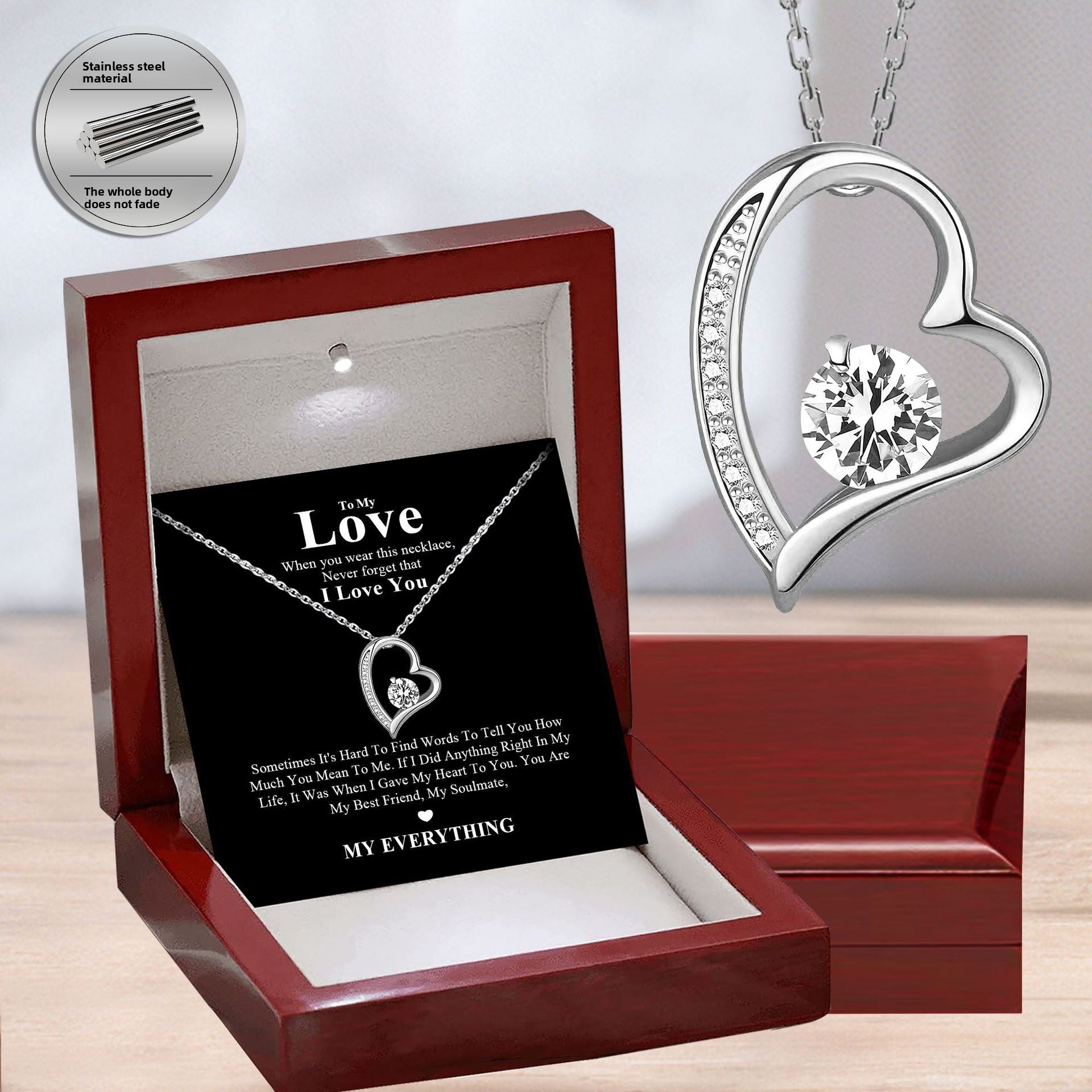 Zircon Heart Pendant Necklace