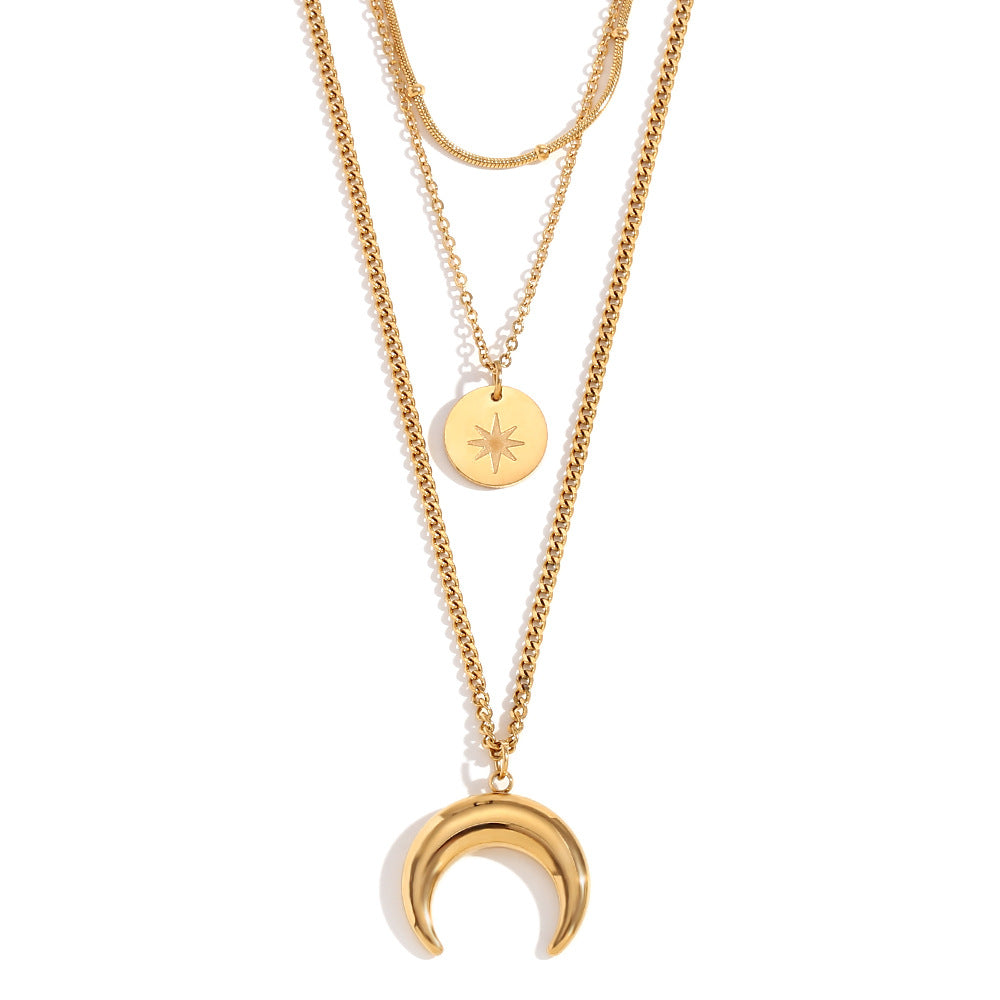 Layered Crescent Moon Star Necklace and Bracelet Set