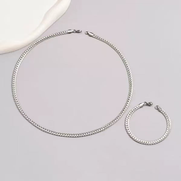 Minimalist Stainless Steel Necklace and Bracelet Set