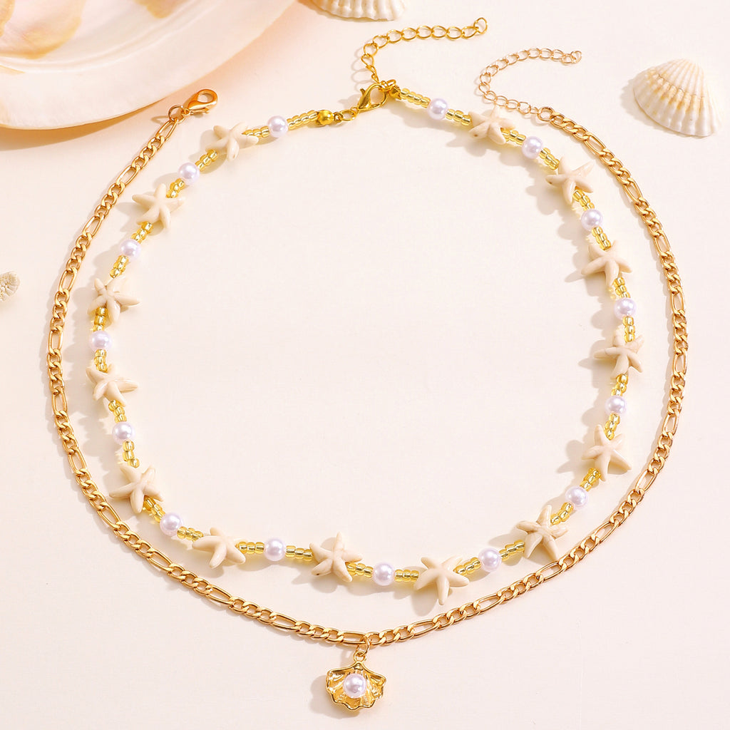 Shell and Pearl Multi-layer Necklace, Fashionable and Bold Layered Necklace