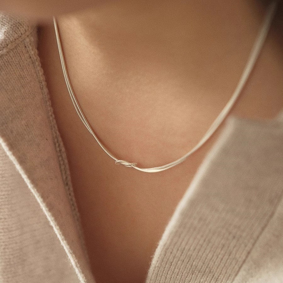 Double Layer Knotted Snake Bone Chain Necklace