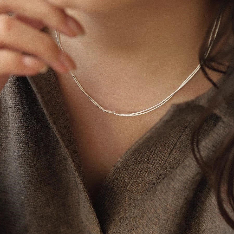 Double Layer Knotted Snake Bone Chain Necklace