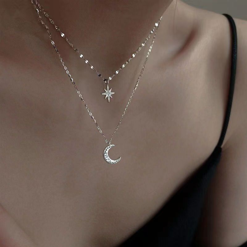 Layered Star Moon Pendant Necklace