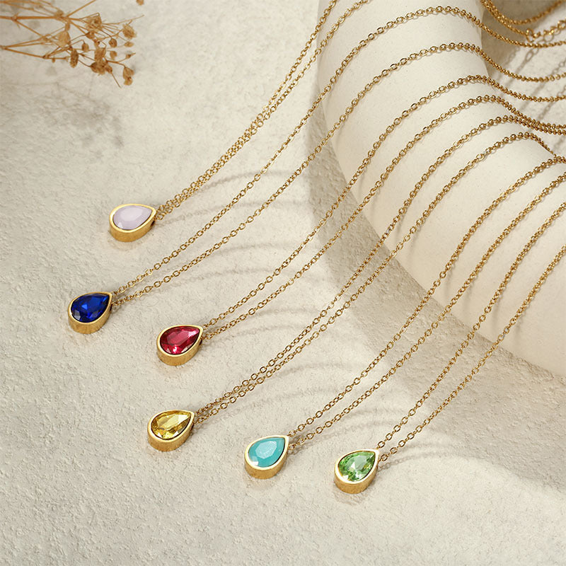 Water Drop Zircon Gold Plated Necklace with Adjustable Chain