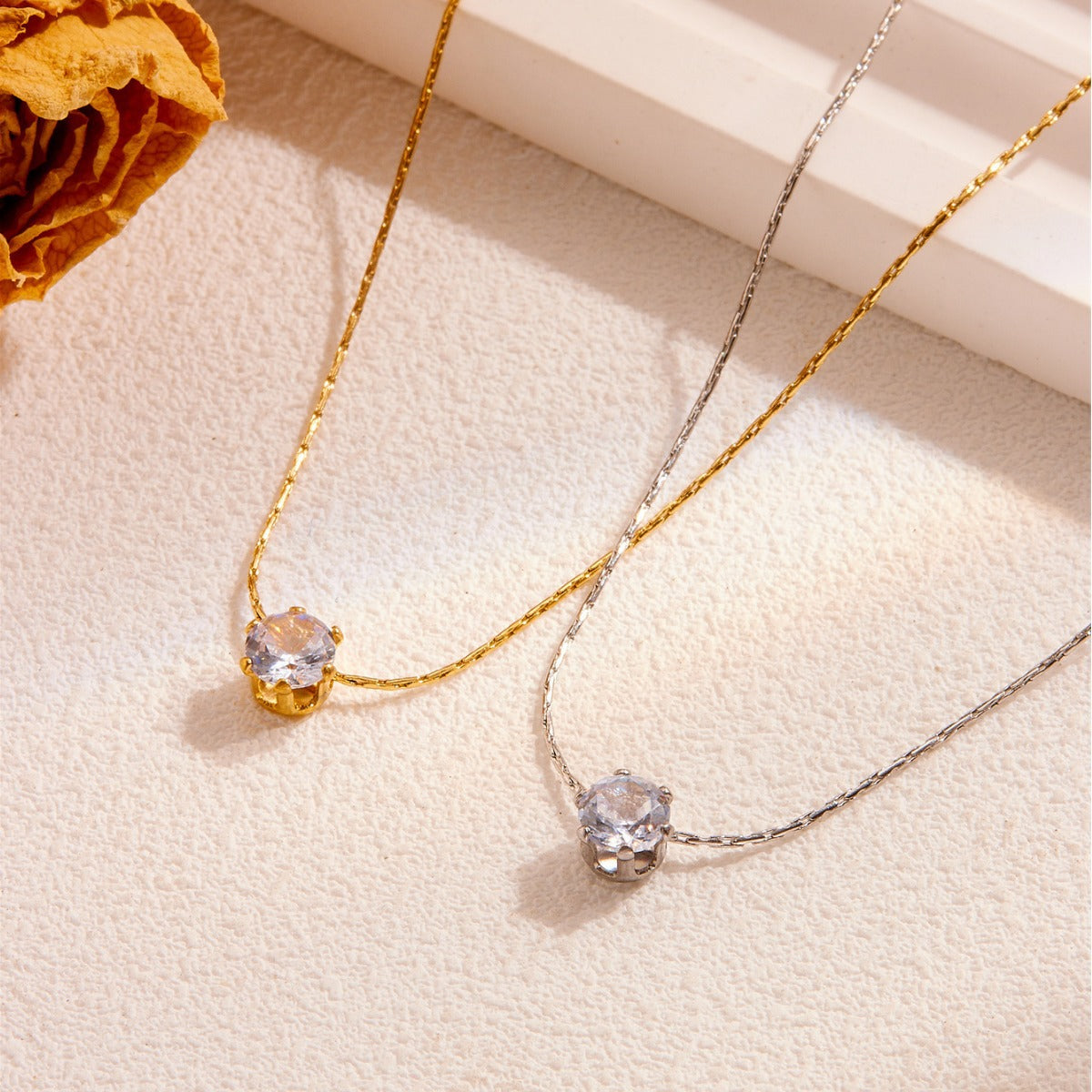 Geometric Zircon Titanium Steel Necklace