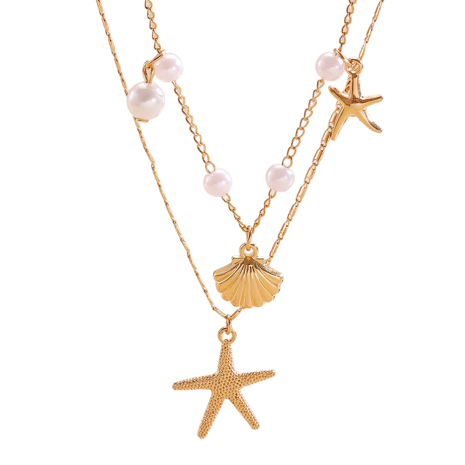 Shell and Pearl Multi-layer Necklace, Fashionable and Bold Layered Necklace