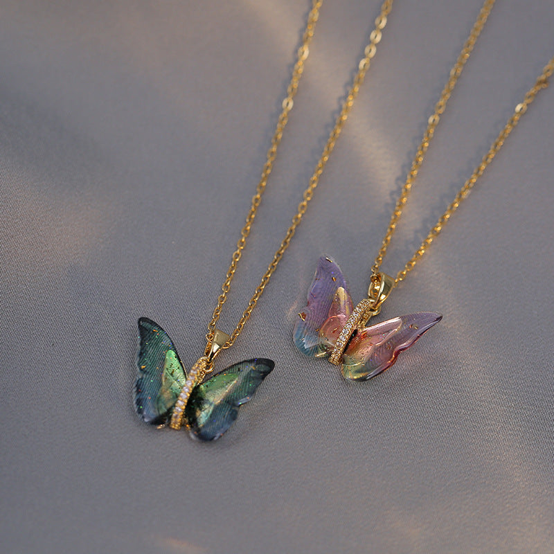 Butterfly Rhinestone Titanium Steel Necklace