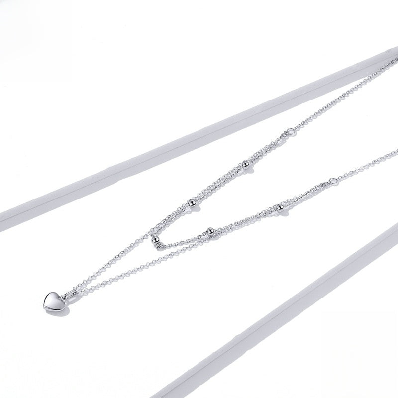 S925 Sterling Silver Heart Necklace Double Layer Clavicle Chain
